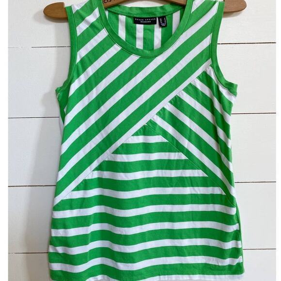 Susan Graver Weekend Green and White Asymmetrical Striped Tank Top S - Picture 3 of 12